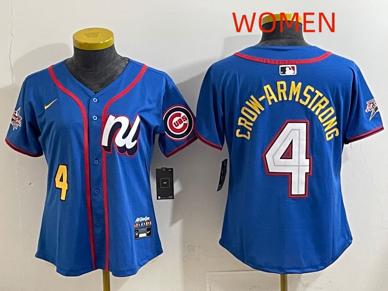 Women  Chicago Cubs #4 Crow-Armstrong Blue MLB All star Nike 2025 Jersey style 004->youth mlb jersey->Youth Jersey